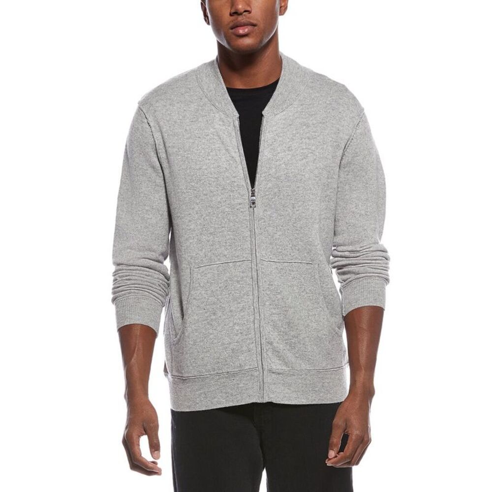 Kier + J Mens  College Wool & Cashmere-Blend Zip-Up Cardigan